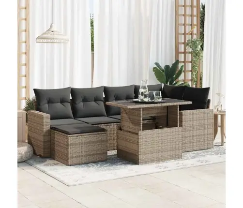 Sofos Komplektas Su Pagalvėlėmis, 7 Dalių, Pilkas, Poliratanas