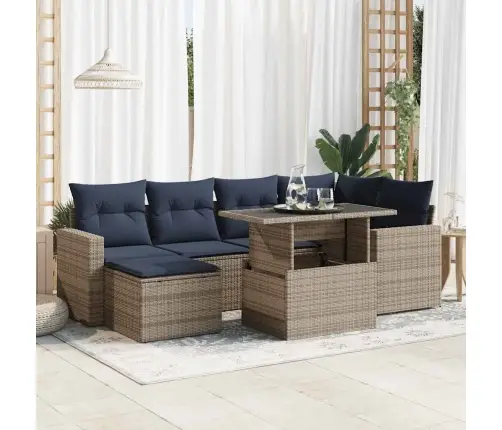 7-Daļīgs Dārza Dīvāna Komplekts, Matrači, Pelēka Pe Rotangpalma Vidaxl