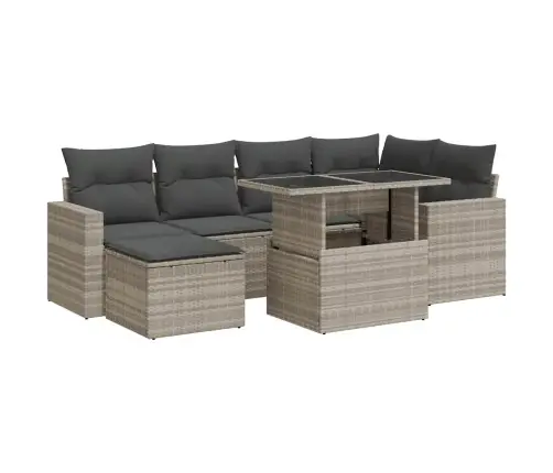 Sofos Komplektas Su Pagalvėlėmis, 7 Dalių, Pilkas, Poliratanas