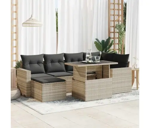 Sofos Komplektas Su Pagalvėlėmis, 7 Dalių, Pilkas, Poliratanas