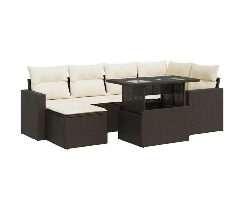 7-Daļīgs Dārza Dīvānu Komplekts, Matrači, Brūna Pe Rotangpalma Vidaxl