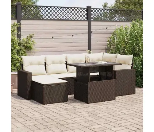 7-Daļīgs Dārza Dīvānu Komplekts, Matrači, Brūna Pe Rotangpalma Vidaxl