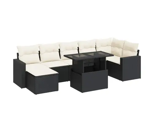 Sofos Komplektas Su Pagalvėlėmis, 8 Dalių, Juodas, Poliratanas