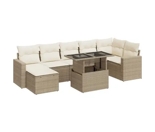 8-Daļīgs Dārza Dīvāna Komplekts, Matrači, Bēša Pe Rotangpalma Vidaxl