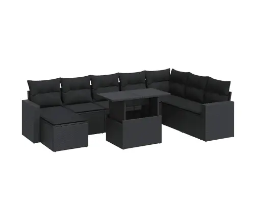 9-Daļīgs Dārza Dīvāna Komplekts, Matrači, Melna Pe Rotangpalma Vidaxl