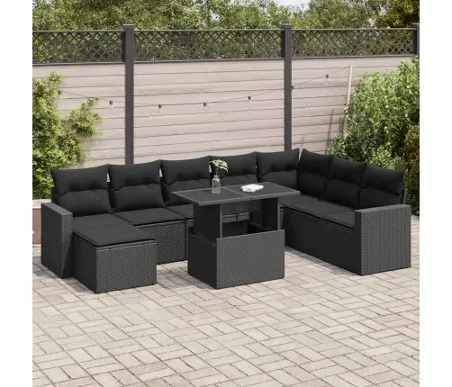 9-Daļīgs Dārza Dīvāna Komplekts, Matrači, Melna Pe Rotangpalma Vidaxl