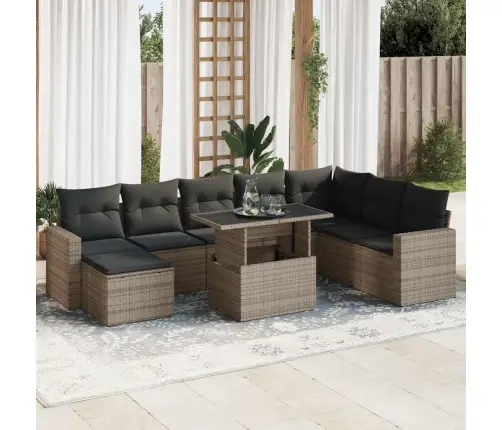 Sofos Komplektas Su Pagalvėlėmis, 9 Dalių, Pilkas, Poliratanas