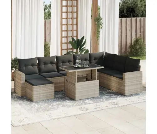 Sofos Komplektas Su Pagalvėlėmis, 9 Dalių, Pilkas, Poliratanas