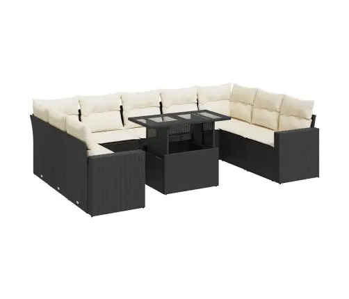 10-Daļīgs Dārza Dīvāna Komplekts, Matrači, Melna Pe Rotangpalma Vidaxl