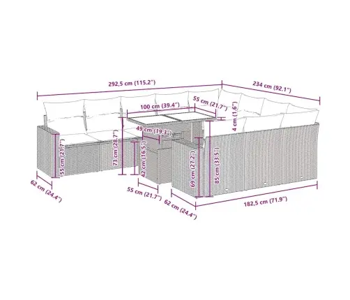 11-Daļīgs Dārza Dīvāna Komplekts, Matrači, Melna Pe Rotangpalma Vidaxl