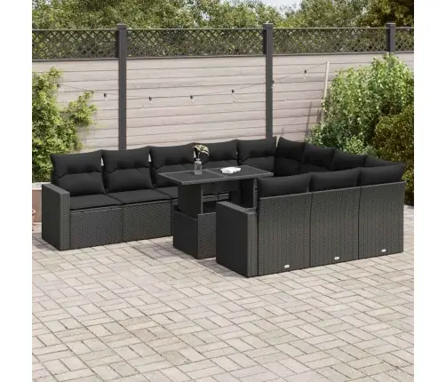 11-Daļīgs Dārza Dīvāna Komplekts, Matrači, Melna Pe Rotangpalma Vidaxl