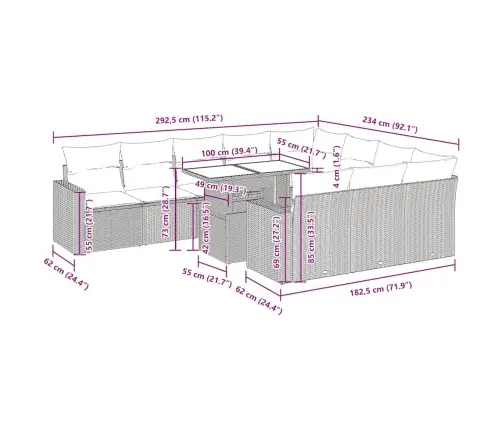11-Daļīgs Dārza Dīvāna Komplekts, Matrači, Bēša Pe Rotangpalma Vidaxl