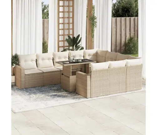 11-Daļīgs Dārza Dīvāna Komplekts, Matrači, Bēša Pe Rotangpalma Vidaxl