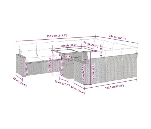 Sodo Komplektas Su Pagalvėlėmis, 11 Dalių, Poliratanas/Akacija Sodo Komplektas Su Pagalvėlėmis, 11 Dalių, Poliratanas/Akacija