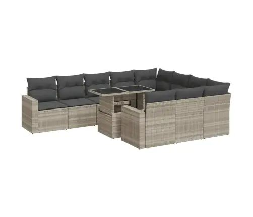 11-Daļīgs Dārza Dīvāna Komplekts Ar Matračiem, Pelēka Pe Pinums Vidaxl