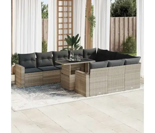 11-Daļīgs Dārza Dīvāna Komplekts Ar Matračiem, Pelēka Pe Pinums Vidaxl