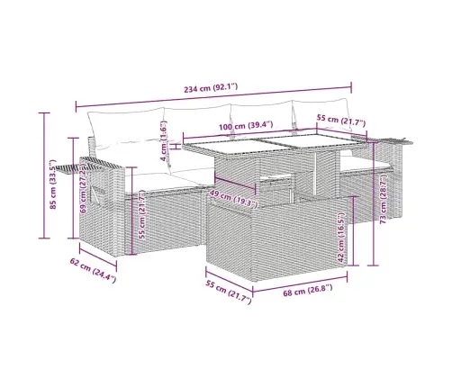 5-Daļīgs Dārza Dīvāna Komplekts Ar Matračiem, Pe Rotangpalma Vidaxl