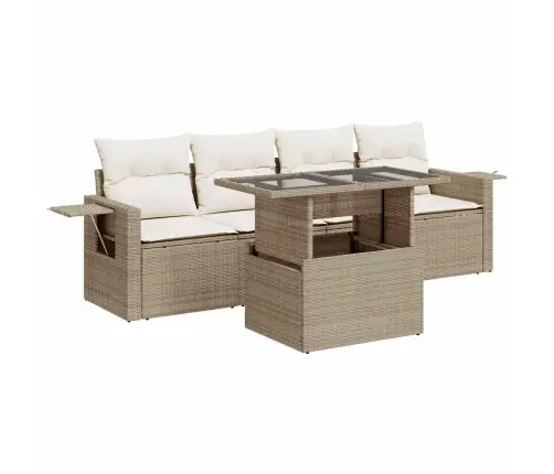 Sofos Komplektas Su Pagalvėlėmis, 5 Dalių, Smėlio, Poliratanas