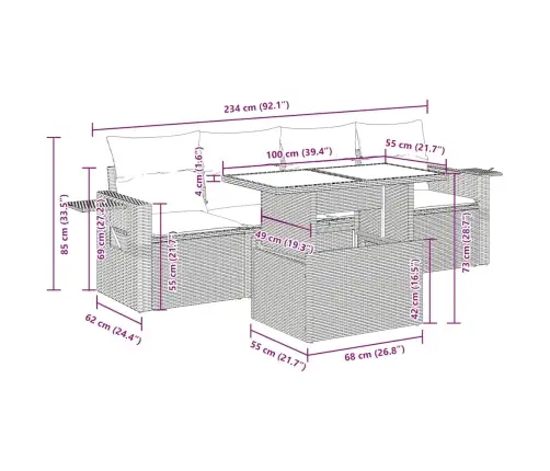 Sofos Komplektas Su Pagalvėlėmis, 5 Dalių, Smėlio, Poliratanas
