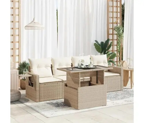 Sofos Komplektas Su Pagalvėlėmis, 5 Dalių, Smėlio, Poliratanas