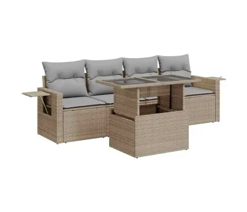 Sofos Komplektas Su Pagalvėlėmis, 5 Dalių, Smėlio, Poliratanas