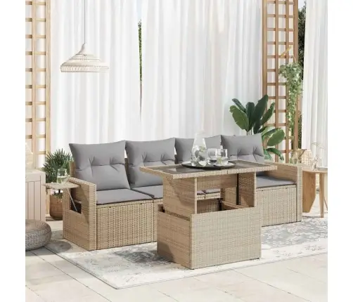 Sofos Komplektas Su Pagalvėlėmis, 5 Dalių, Smėlio, Poliratanas