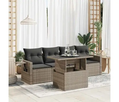 5-Daļīgs Dārza Dīvāna Komplekts Ar Matračiem, Pelēks Pe Pinums Vidaxl