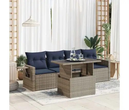 5-Daļīgs Dārza Dīvānu Komplekts, Matrači, Pelēka Pe Rotangpalma Vidaxl