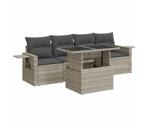 5-Daļīgs Dārza Dīvānu Komplekts,Matrači, Gaiši Pelēka Pe Pinums Vidaxl