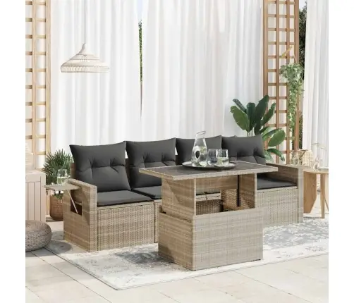 5-Daļīgs Dārza Dīvānu Komplekts,Matrači, Gaiši Pelēka Pe Pinums Vidaxl