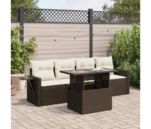 5-Osaline Aiamööblikomplekt Patjadega, Pruun, Polürotang