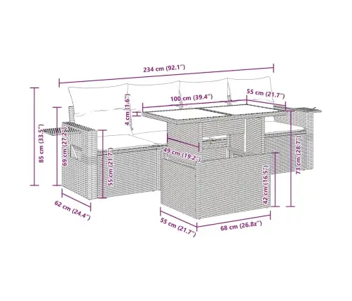 5-Osaline Aiadiivani Komplekt Patjadega, Pruun , Polürotang