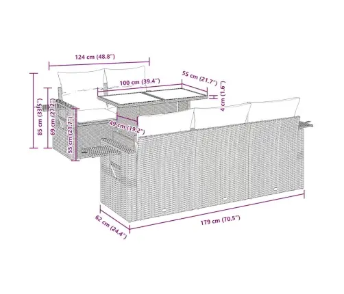 Sofos Komplektas Su Pagalvėlėmis, 6 Dalių, Juodas, Poliratanas
