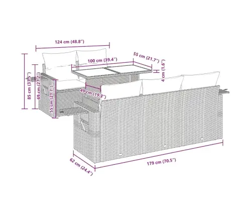6-Daļīgs Dārza Dīvāna Komplekts, Matrači, Bēša Pe Rotangpalma Vidaxl