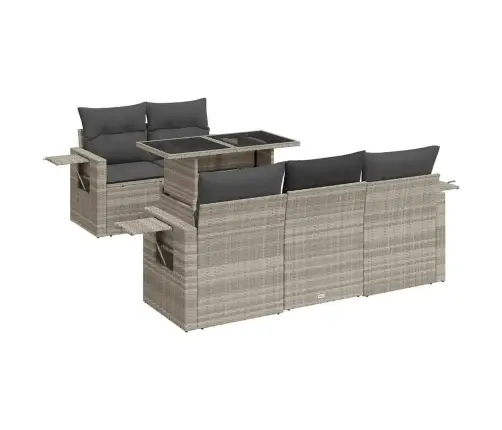 6-Daļīgs Dārza Dīvānu Komplekts,Matrači, Gaiši Pelēka Pe Pinums Vidaxl