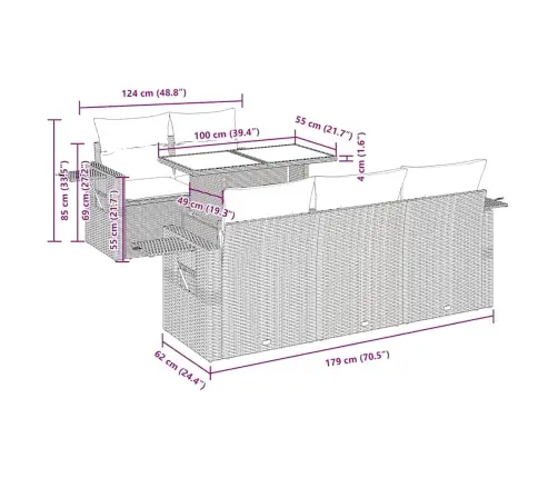 6-Daļīgs Dārza Dīvānu Komplekts,Matrači, Gaiši Pelēka Pe Pinums Vidaxl