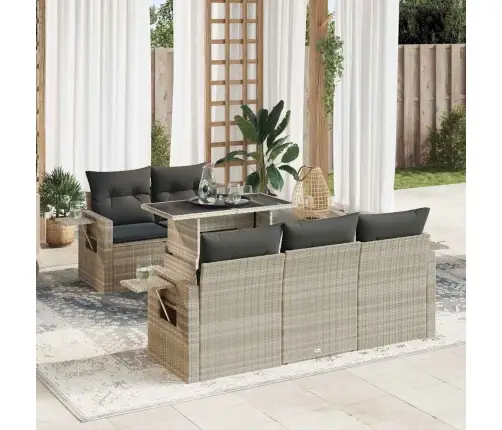 6-Daļīgs Dārza Dīvānu Komplekts,Matrači, Gaiši Pelēka Pe Pinums Vidaxl