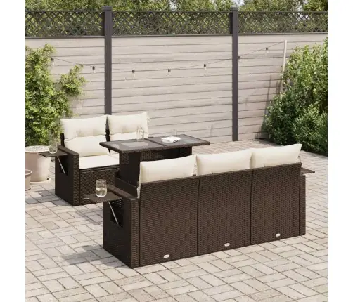 6-Osaline Aiamööblikomplekt Patjadega, Pruun, Polürotang