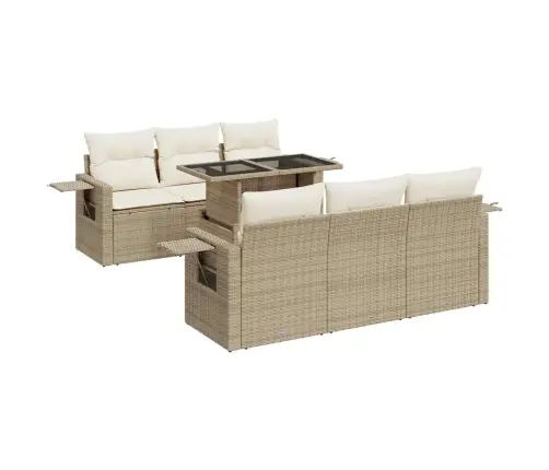 Sofos Komplektas Su Pagalvėlėmis, 7 Dalių, Smėlio, Poliratanas