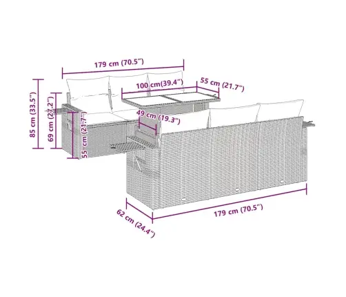 Sofos Komplektas Su Pagalvėlėmis, 7 Dalių, Smėlio, Poliratanas