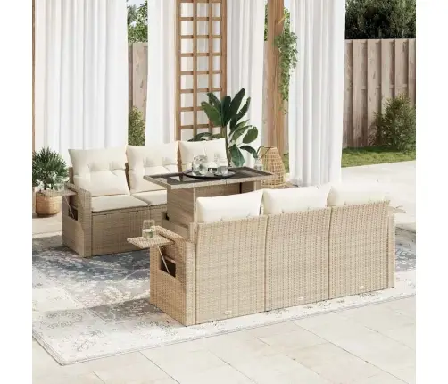 Sofos Komplektas Su Pagalvėlėmis, 7 Dalių, Smėlio, Poliratanas