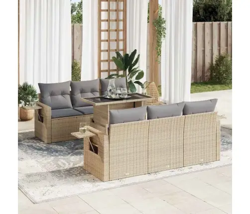 7-Daļīgs Dārza Dīvāna Komplekts, Matrači, Bēša Pe Rotangpalma Vidaxl