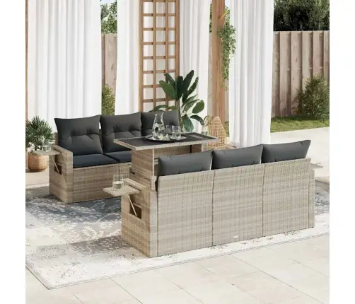 7-Daļīgs Dārza Dīvāna Komplekts,Matrači, Gaiši Pelēka Pe Pinums Vidaxl