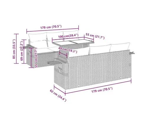 7-Daļīgs Dārza Dīvānu Komplekts, Matrači, Brūna Pe Rotangpalma Vidaxl