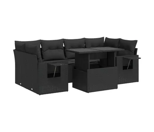 7-Daļīgs Dārza Dīvāna Komplekts Ar Matračiem, Melna Pe Vidaxl