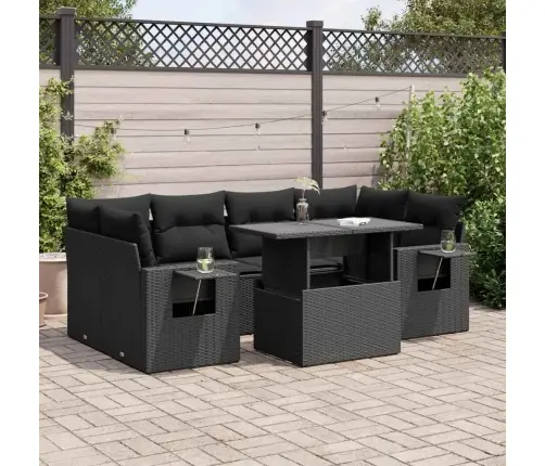 7-Daļīgs Dārza Dīvāna Komplekts Ar Matračiem, Melna Pe Vidaxl