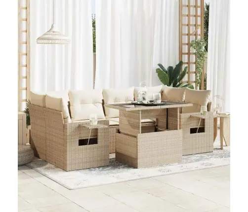 7-Daļīgs Dārza Dīvāna Komplekts, Matrači, Bēša Pe Rotangpalma Vidaxl