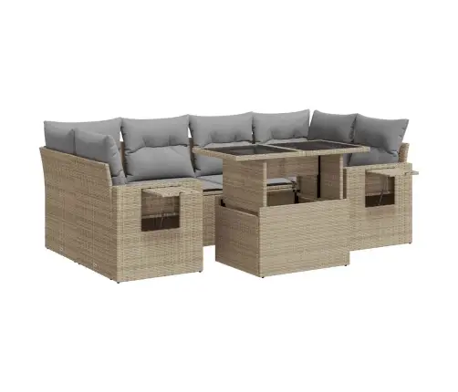 7-Daļīgs Dārza Dīvāna Komplekts, Matrači, Bēša Pe Rotangpalma Vidaxl