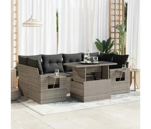 Sofos Komplektas Su Pagalvėlėmis, 7 Dalių, Pilkas, Poliratanas