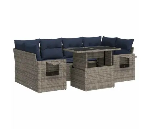 7-Daļīgs Dārza Dīvāna Komplekts, Matrači, Pelēka Pe Rotangpalma Vidaxl